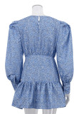 Blue Smocked Printed Dress 
