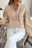 Apricot V Neck Puff Sleeves Top 
