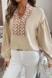 Apricot V Neck Puff Sleeves Top 