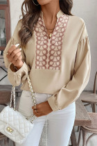 Apricot V Neck Puff Sleeves Top 