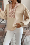 Apricot V Neck Puff Sleeves Top 