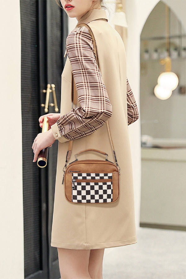 Plaid Checked PU Leather Crossbody Bag 