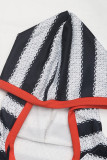 V Neck Stripes Kangaroo Pockets Hoodie 