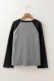 High Waffle Knit Colorblock Star Patch Graphic Raglan Top
