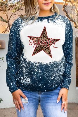 Leopard Star Girl  Bleached Long Sleeves Top