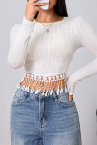 White Tassel Textured Top 