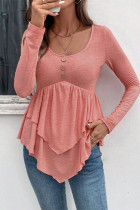 Pink Ruffle Hem Slim Top 