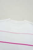 White Colorblock Striped Half Sleeve Drop Shoulder Sweater