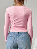 Square Neck Lace Ribbed Knitting Top 