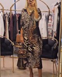 V Neck Leopard Midi Dress 