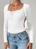 Square Neck Lace Ribbed Knitting Top 