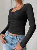 Square Neck Lace Ribbed Knitting Top 