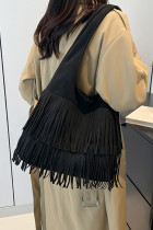 Solid Color Tassel Tote Bag Shoulder Bag 