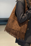 Solid Color Tassel Tote Bag Shoulder Bag 