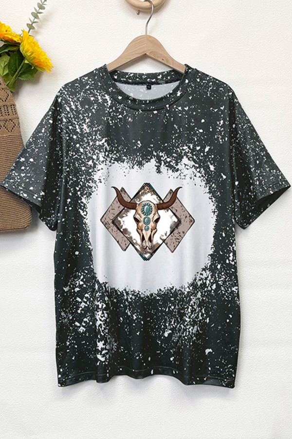 Plus Size Cow Skull Bleached Print Top