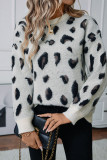 Leopard Jacquard Pullover Sweater 