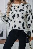 Leopard Jacquard Pullover Sweater 