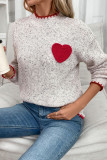 Heart Patched Grey Knitting Sweater 