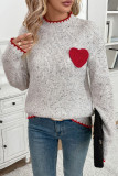 Heart Patched Grey Knitting Sweater 