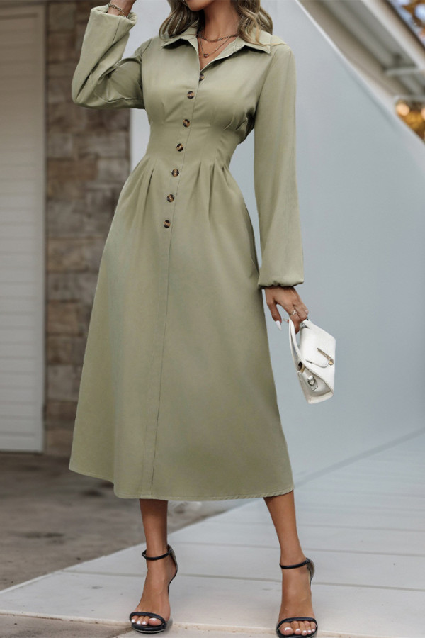 Green Button Up Midi Dress 