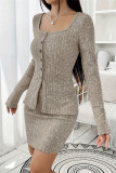 Khaki Knitting Top and Dress Set 