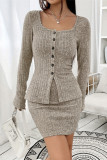 Khaki Knitting Top and Dress Set 