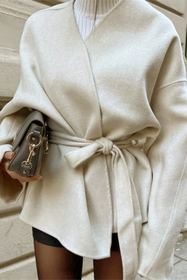 Apricot Tie Waist Flare Sleeves Coat 
