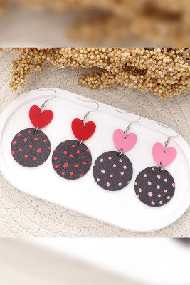 Valentine Polka Dot Heart Wooden Earrings 