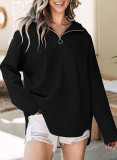 Solid Color Half Zipper Sweatshirt Hoodie 