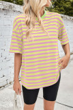 Colorblock Stripes Crew Neck Short Sleeves Top 