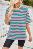 Colorblock Stripes Crew Neck Short Sleeves Top 