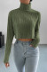 Turtleneck Green Ribbed Knitting Top 