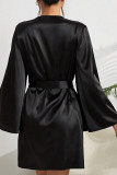 Black Lace Flare Sleeves Robe Dress 