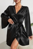 Black Lace Flare Sleeves Robe Dress 