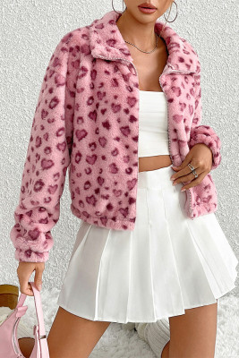 Pink Heart Leopard Fleece Coat 