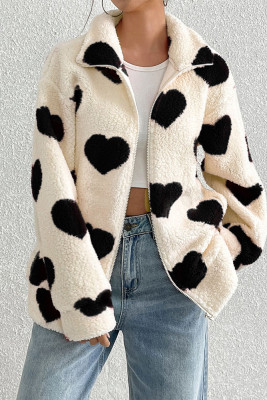 Heart Pattern Fleece Zipper Coat 