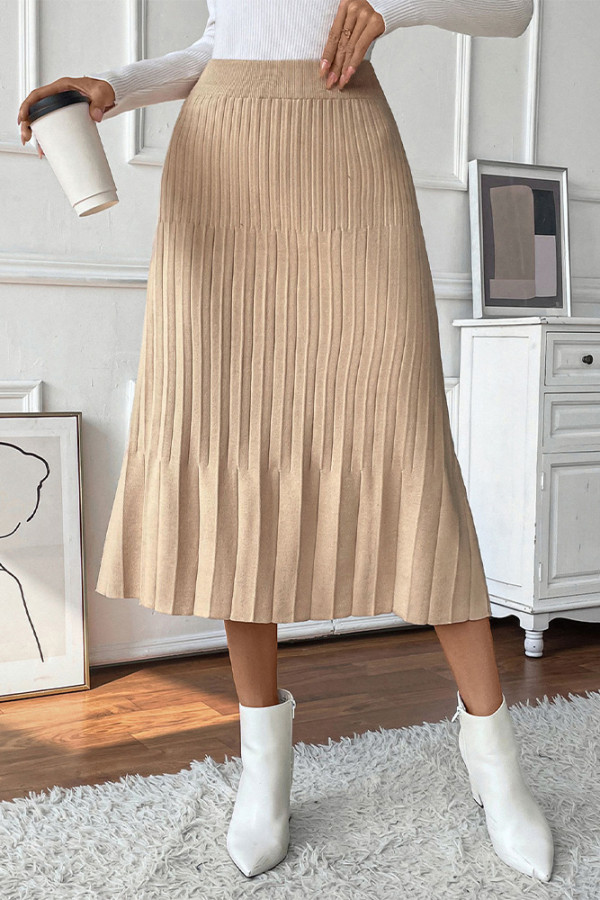 Khaki Smocked High Waist Skirt Dress 