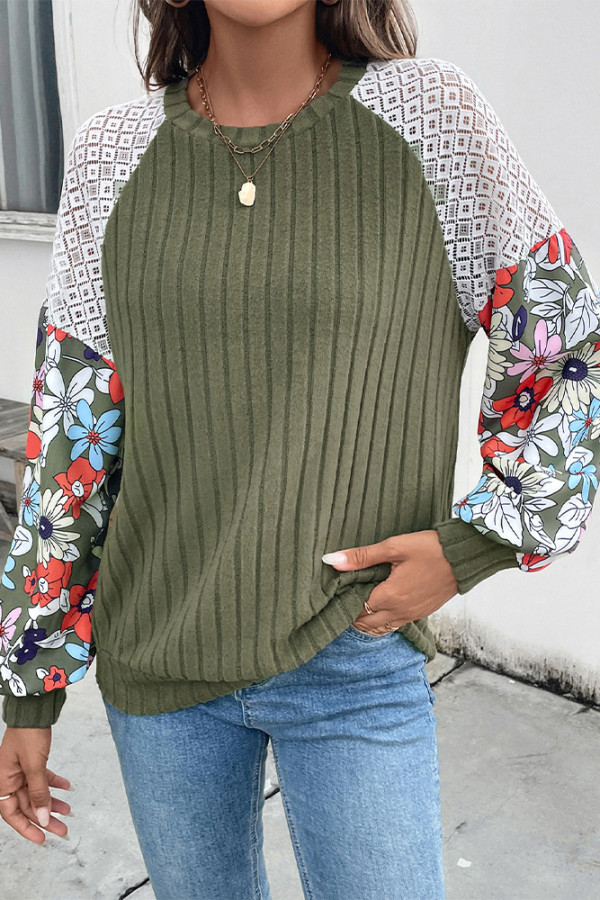 Flower Splicing Lantern Sleeves Top 