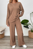 Brown Two Pieces Wide Leg Pants Set 