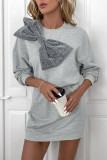 Grey Bowknot Long Sleeves Dress 