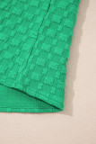 Bright Green Textured Puff Short Sleeve Notched V Neck Top