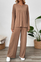 Brown Two Pieces Wide Leg Pants Set 