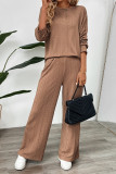 Brown Two Pieces Wide Leg Pants Set 