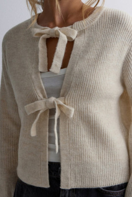 Front Open Lace Up Knitting Cardigan 