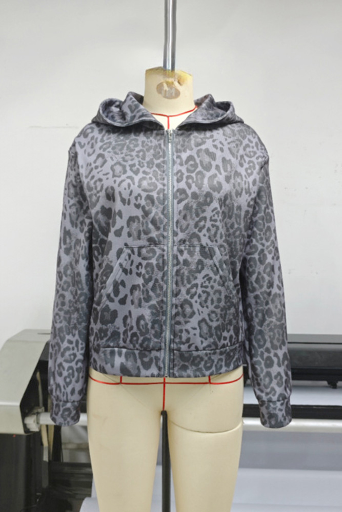 US$ 16.99 - Leopard Hooded Zipper Jacket - m.unishe.com