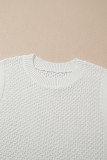 White Solid Color Eyelet Knit Crew Neck Sweater Vest