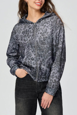 Leopard Hooded Zipper Jacket 