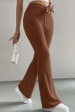 Brown High Waist Ribbed Knitting Straight Pants 