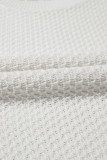 White Solid Color Eyelet Knit Crew Neck Sweater Vest