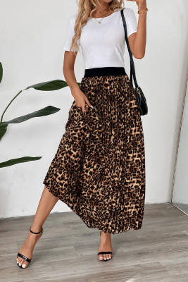 Brown Leopard High Waist Skirt Dress 